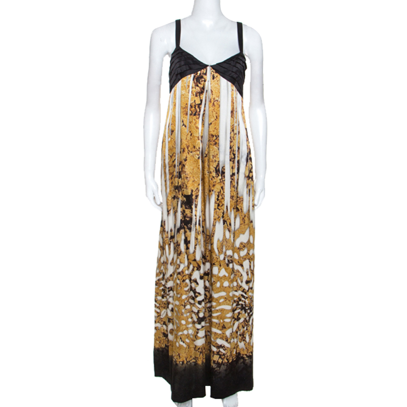 Just Cavalli Multicolor Printed Silk Pleated Bodice Detail Maxi Dress L Just Cavalli Multicolor Printed Silk Pleated Bodice Detail Maxi Dress L