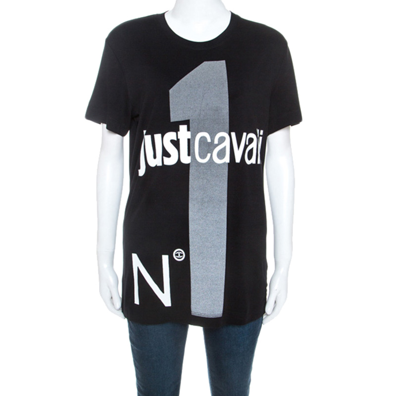 Just Cavalli Black Logo Print Jersey Oversized T-shirt XXS Just Cavalli Black Logo Print Jersey Oversized T-shirt XXS