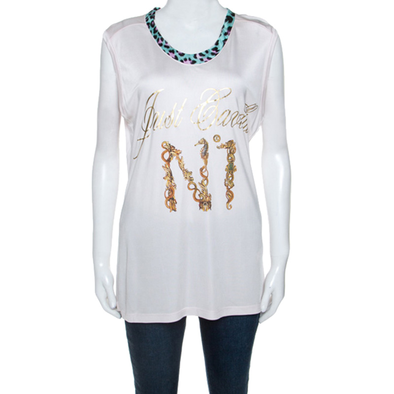 Just Cavalli Pale Pink Logo Print Jersey Oversized Sleeveless Top S Just Cavalli Pale Pink Logo Print Jersey Oversized Sleeveless Top S