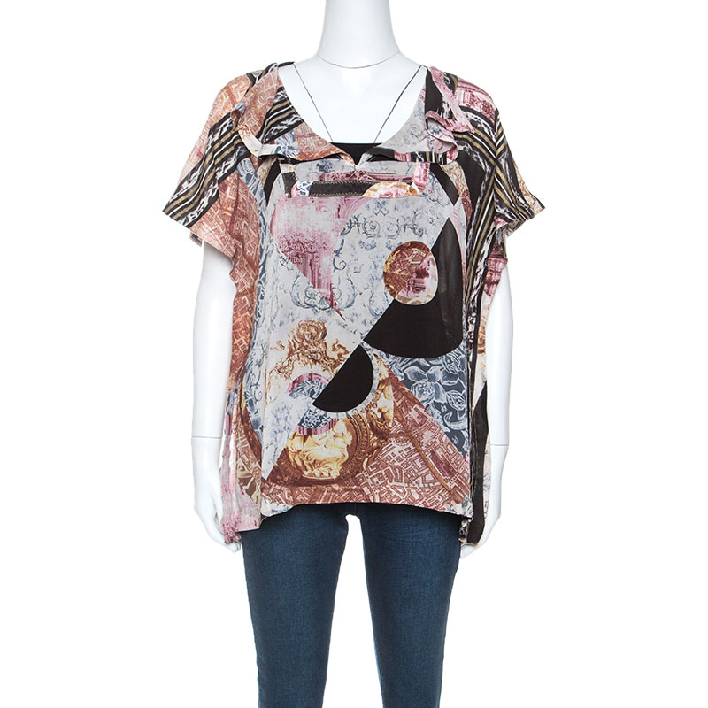 Just Cavalli Multicolor Printed Silk Top M Just Cavalli Multicolor Printed Silk Top M