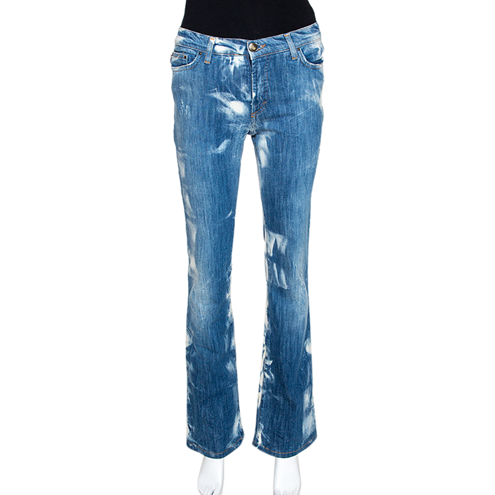 Just Cavalli Blue Acid Washed & Distressed Denim Straight Fit Jeans S Just Cavalli Blue Acid Washed & Distressed Denim Straight Fit Jeans S