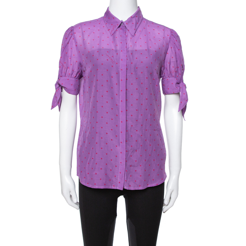 Just Cavalli Purple Cotton & Silk Button Front Blouse L Just Cavalli Purple Cotton & Silk Button Front Blouse L