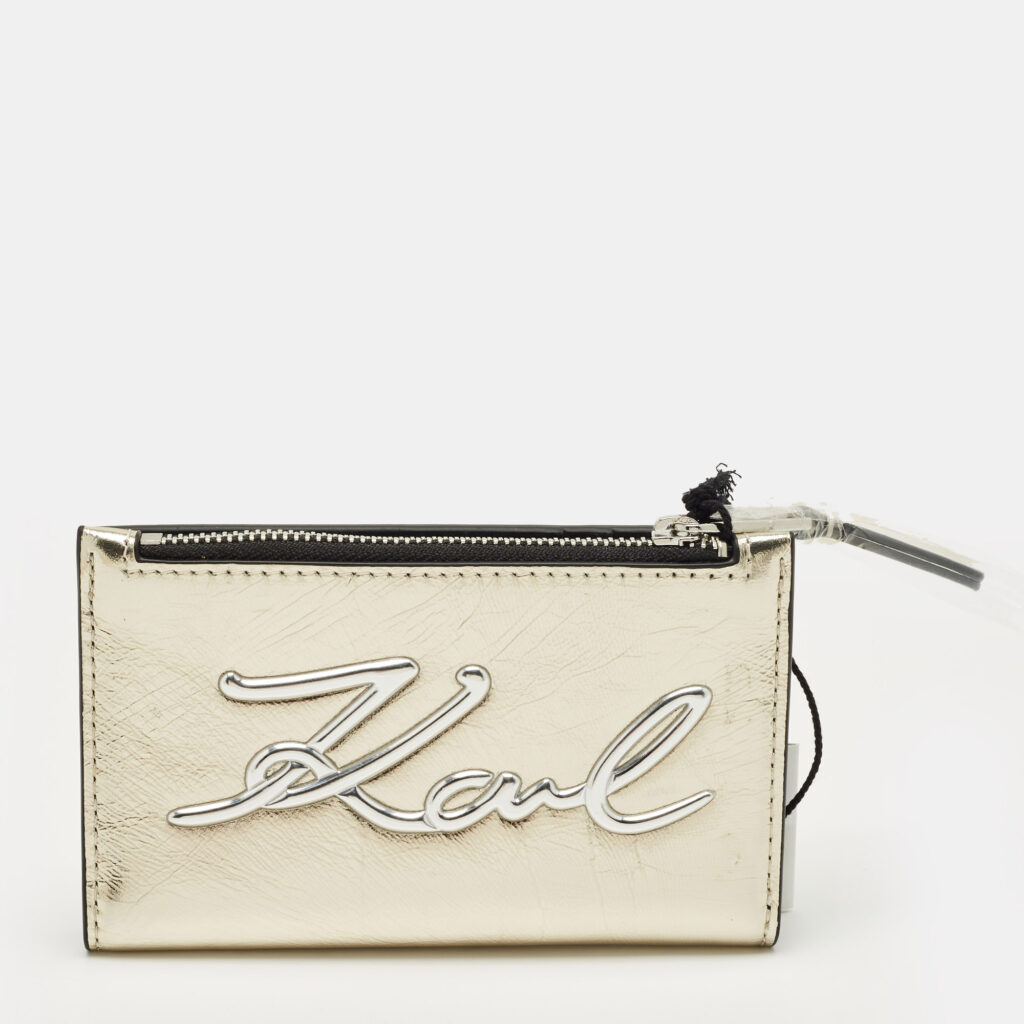 Karl Lagerfeld Gold/Silver Faux Leather K/Signature Bifold Wallet