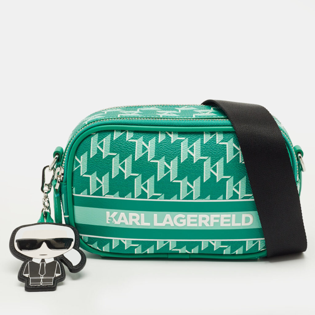 Karl Lagerfeld Green Monogram Coated Canvas and Leather K/Ikonik Camera Bag Karl Lagerfeld Green Monogram Coated Canvas and Leather K/Ikonik Camera Bag