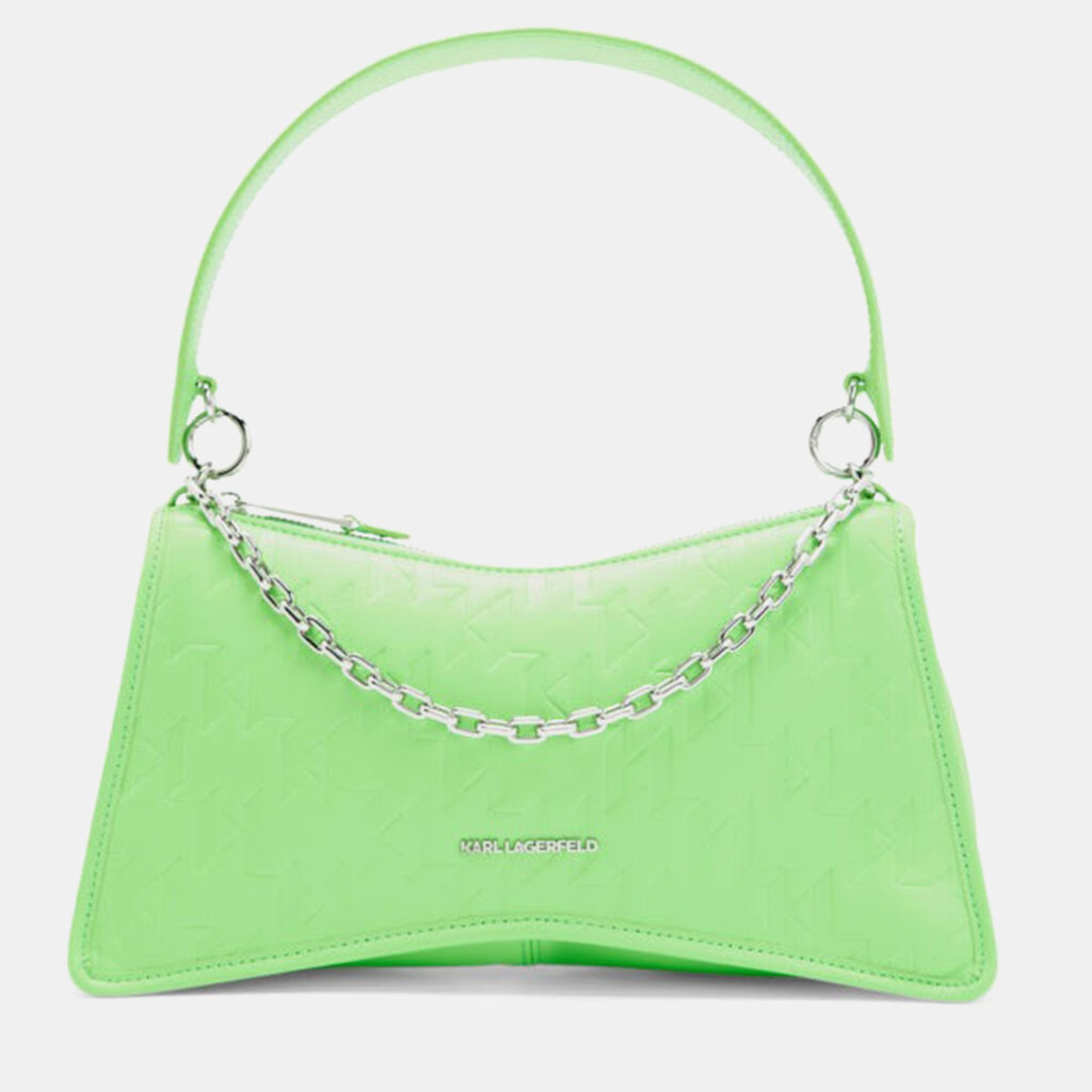 Karl Lagerfield K Seven Element Shb Embossed Green Leather Shoulder bag