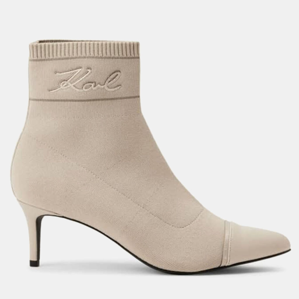 Karl Lagerfield Pandara Beige Leather Mid Ankle Boots