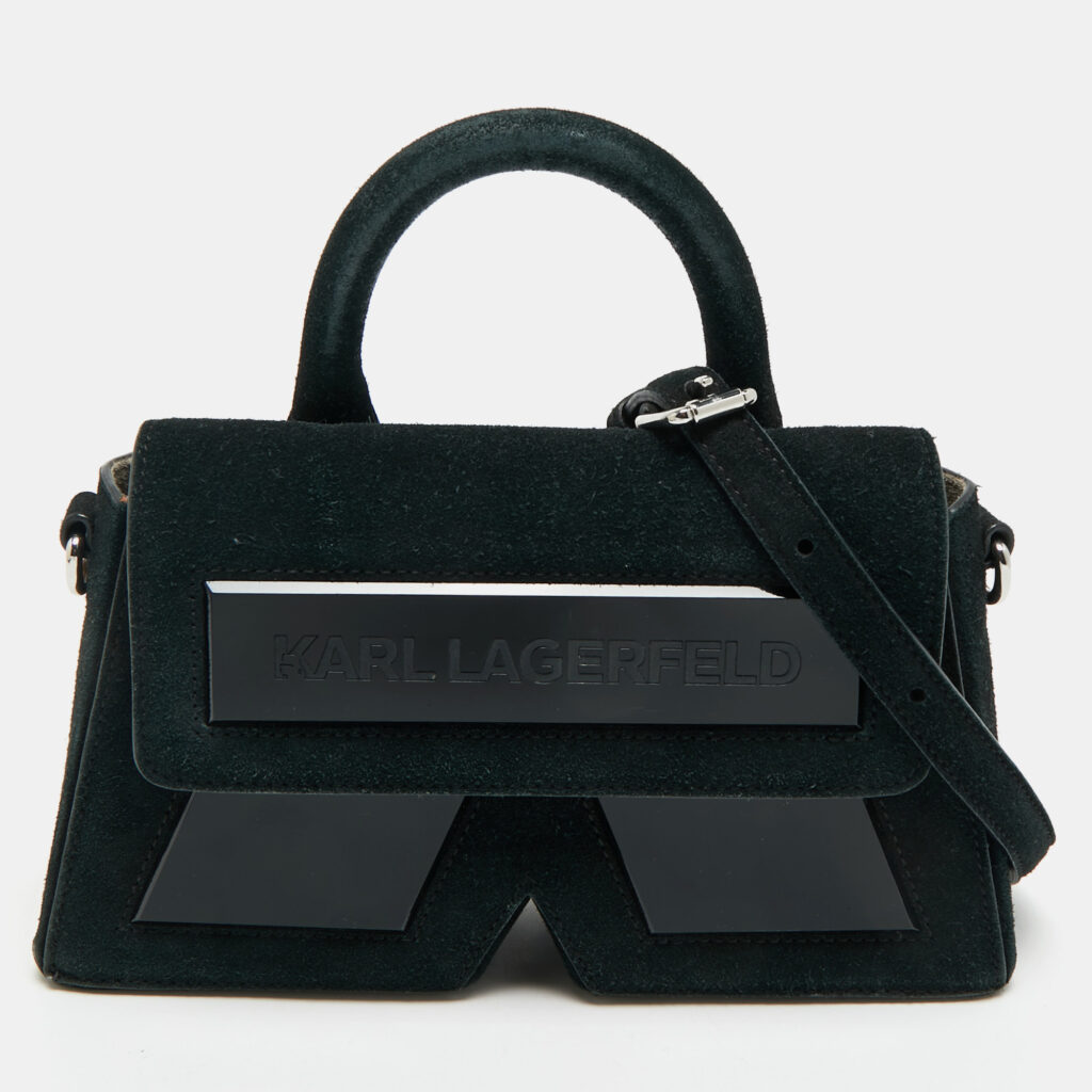 luxury-women-karl-lagerfeld-used-handbags-p1179240-008.jpg Karl Lagerfeld Black Suede Ikon/K Top Handle Bag