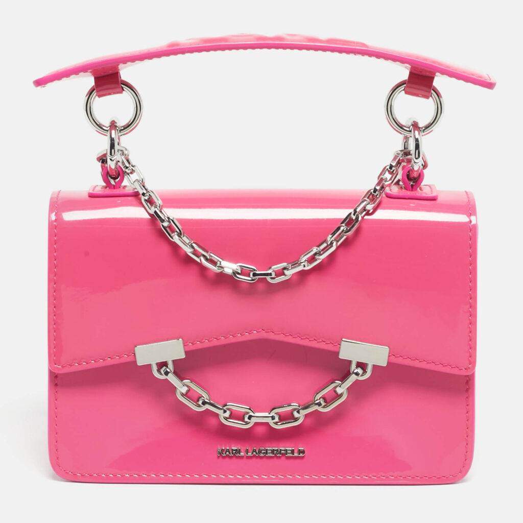 Karl Lagerfeld Pink Patent Leather K/Karl Seven Top Handle Bag