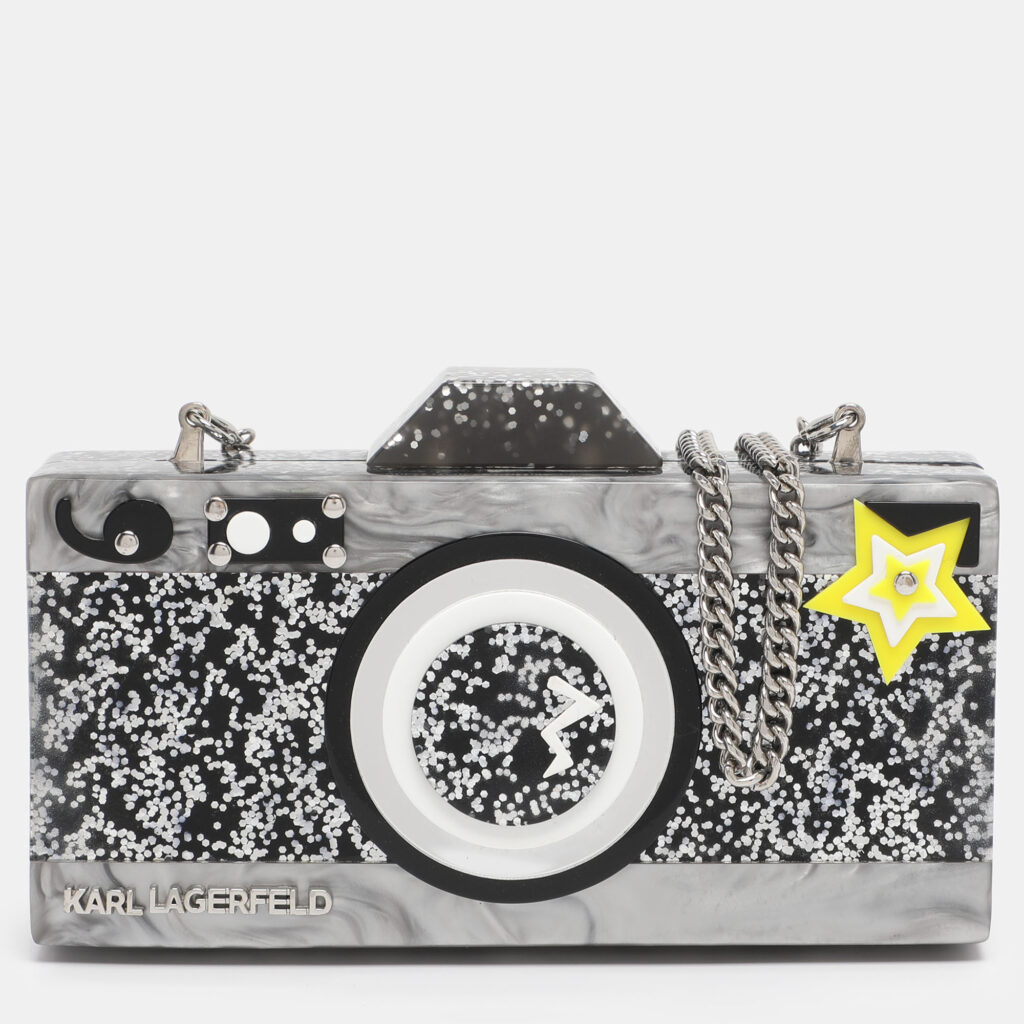 Karl Lagerfeld Grey Acrylic Seventees Camera Clutch Karl Lagerfeld Grey Acrylic Seventees Camera Clutch