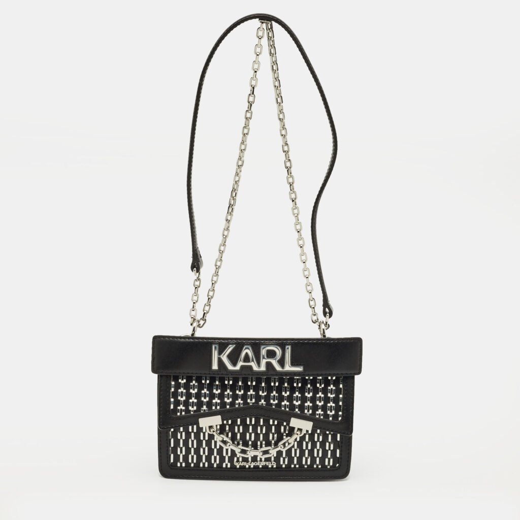 Karl Lagerfeld Black/Silver Leather K/Seven Shoulder Bag Karl Lagerfeld Black/Silver Leather K/Seven Shoulder Bag