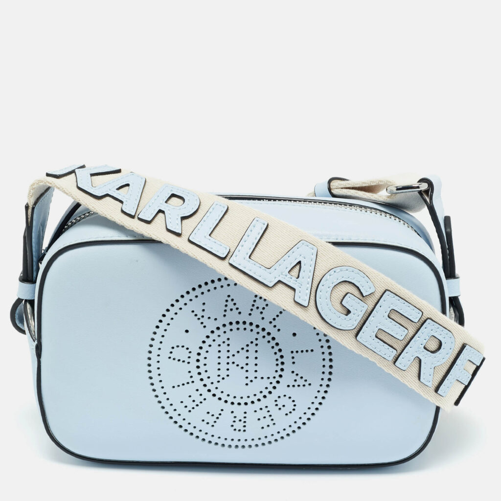 Karl Lagerfeld Light Blue/White Leather K/Circle Camera Crossbody Bag Karl Lagerfeld Light Blue/White Leather K/Circle Camera Crossbody Bag
