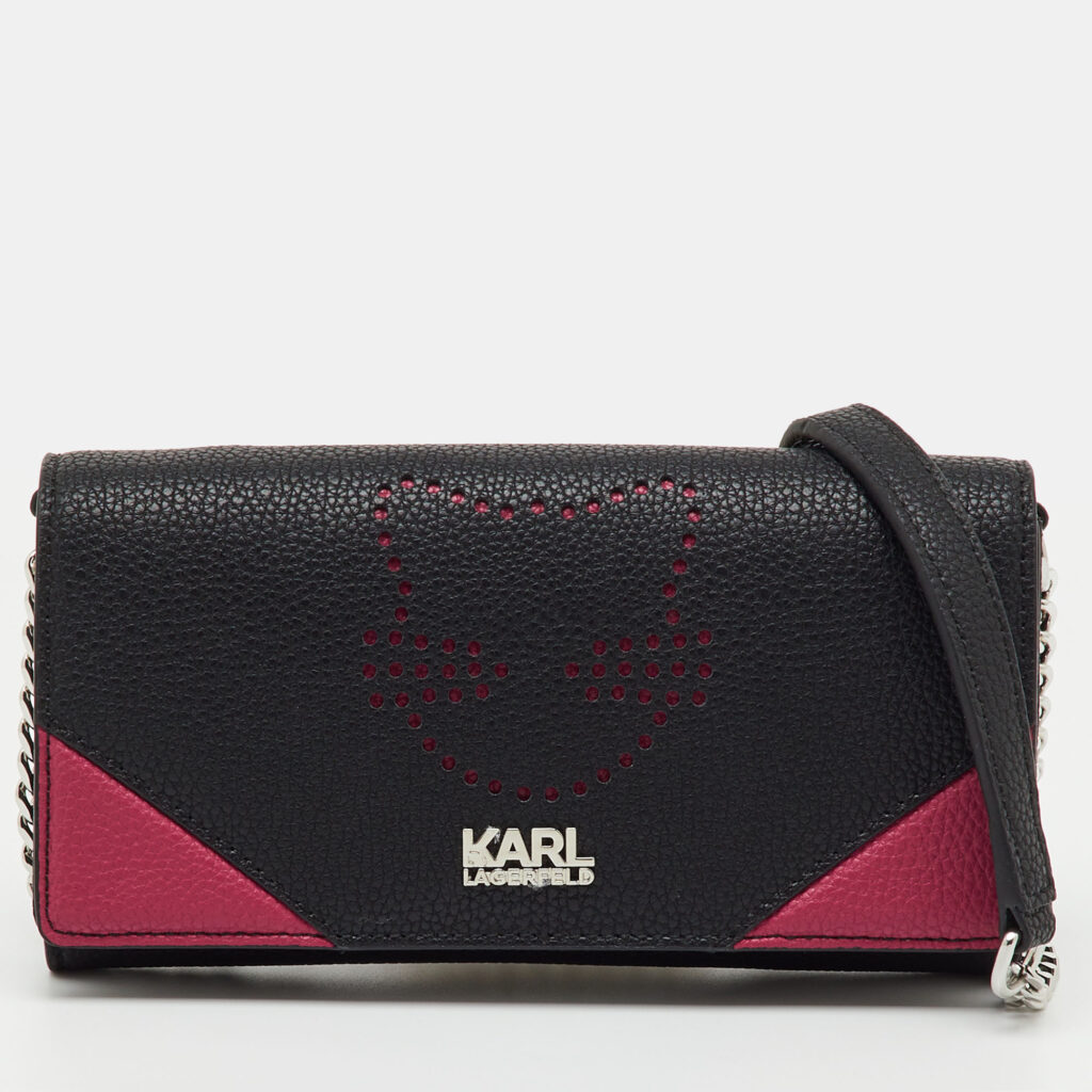 Karl Lagerfeld Black/Pink Leather Wallet on Strap Karl Lagerfeld Black/Pink Leather Wallet on Strap