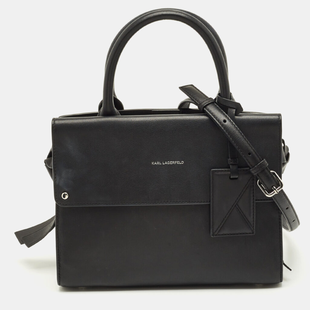 Karl Lagerfeld K/Ikon Black Leather Top Handle Bag Karl Lagerfeld K/Ikon Black Leather Top Handle Bag