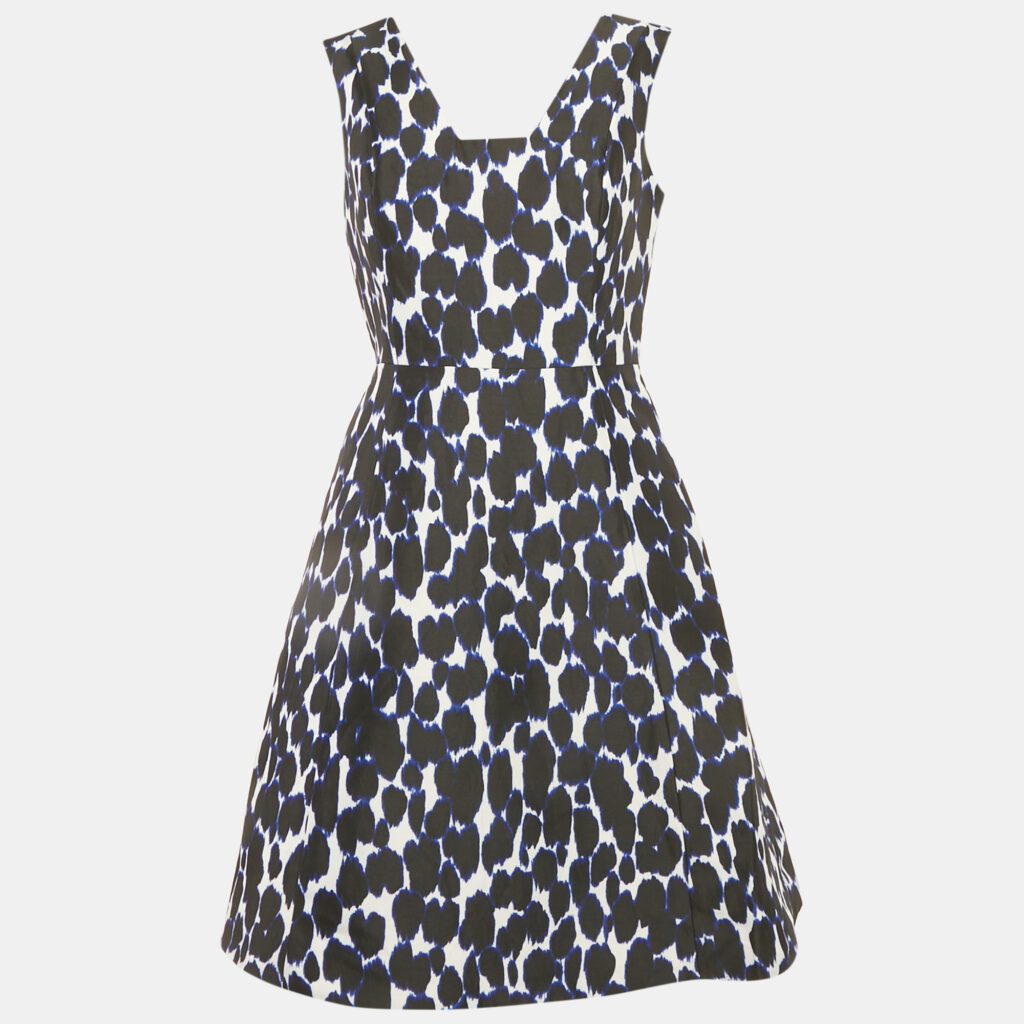 luxury-women-kate-spade-new-clothes-p1224422-004.jpg Kate Spade Blue Leopard Print Crepe Fit and Flare Dress S