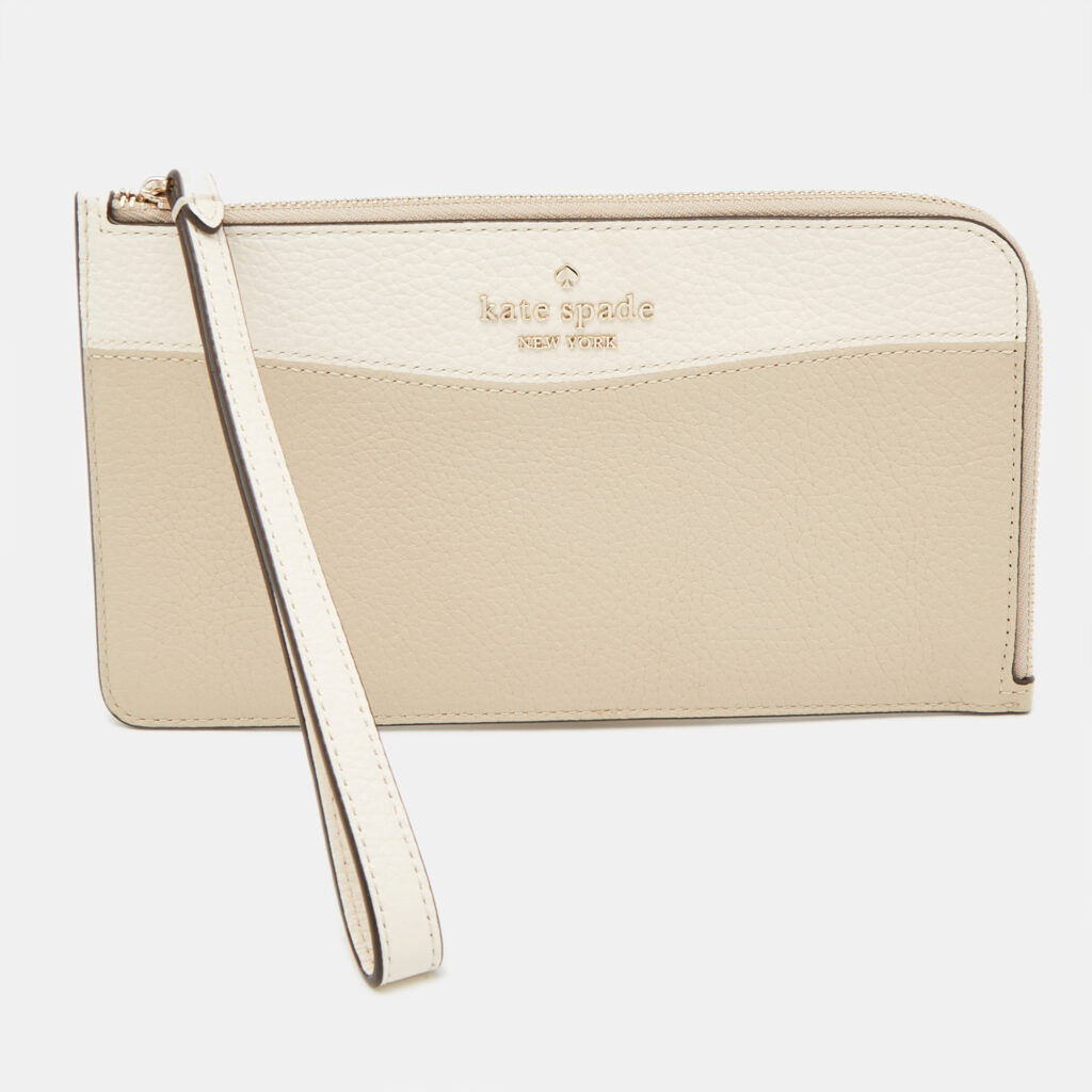 Kate Spade Beige/Cream Leather L Zip Wristlet Wallet Kate Spade Beige/Cream Leather L Zip Wristlet Wallet