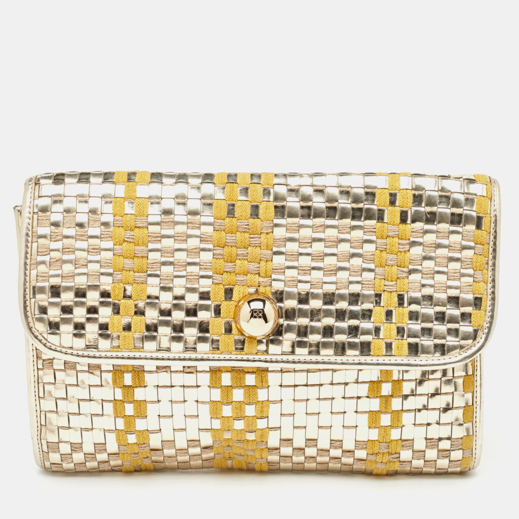 Kate Spade Tri Color Woven Laminated Leather and Fabric Paola Clutch