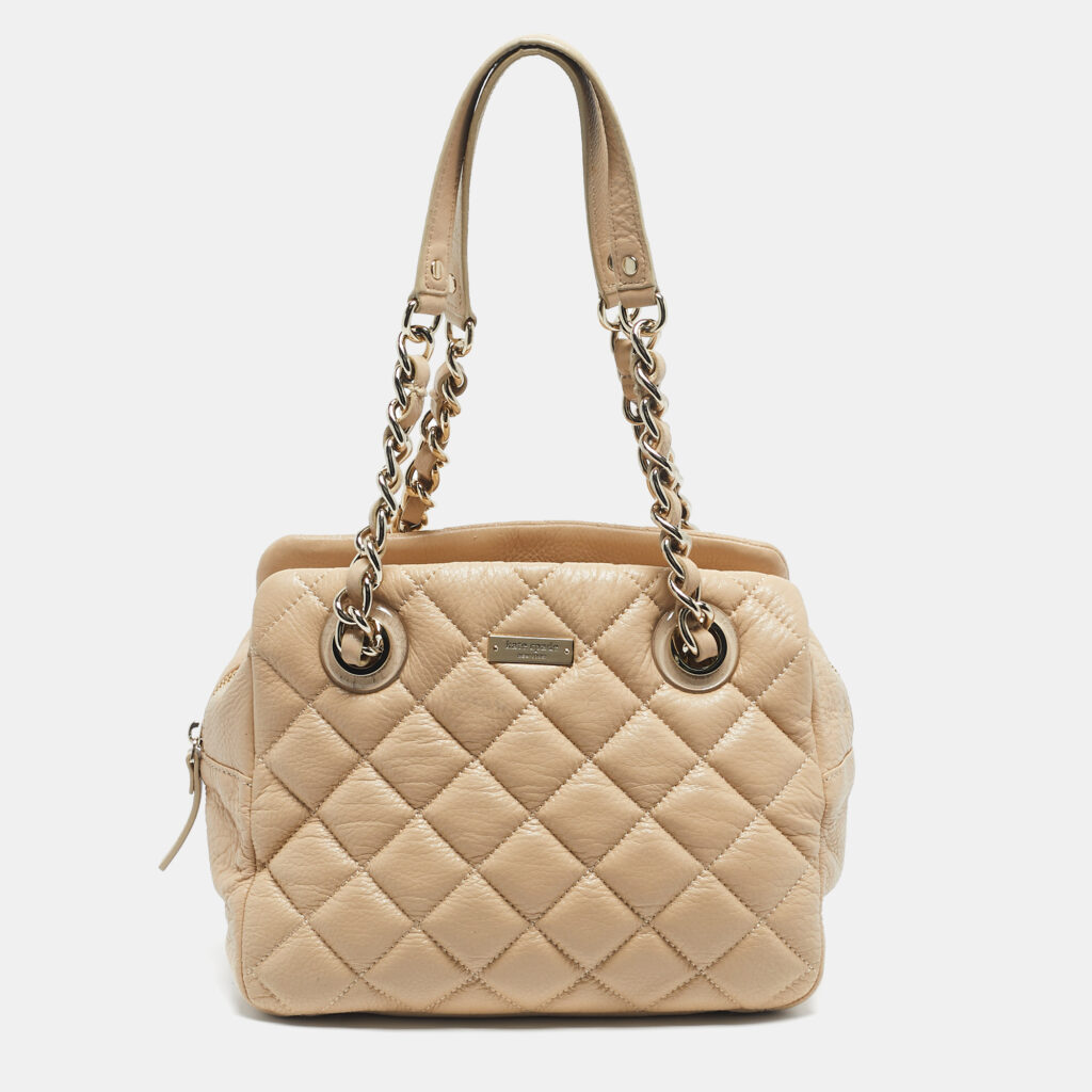 Kate Spade Light Beige Quilted Leather Elizabeth Satchel Kate Spade Light Beige Quilted Leather Elizabeth Satchel