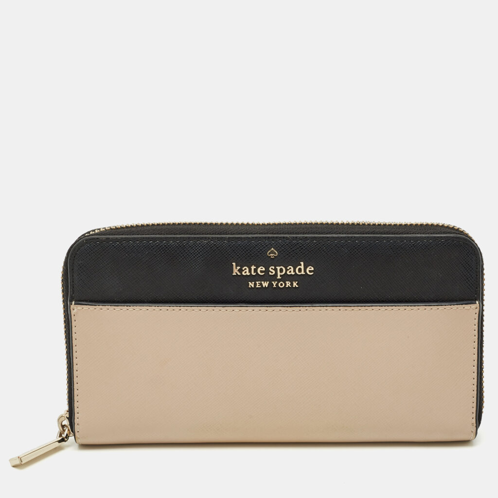 Kate Spade Beige/Black Leather Staci Zip Around Wallet Kate Spade Beige/Black Leather Staci Zip Around Wallet