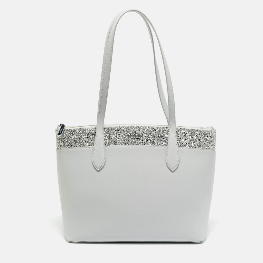 Kate Spade Light Grey Leather Flash Glitter Tote Kate Spade Light Grey Leather Flash Glitter Tote