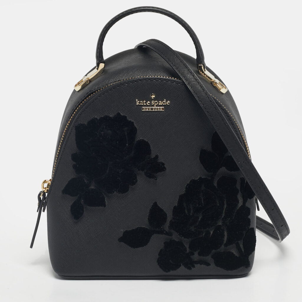 Kate Spade Black Leather Cameron Street Flock Roses Binx Convertible Backpack Kate Spade Black Leather Cameron Street Flock Roses Binx Convertible Backpack