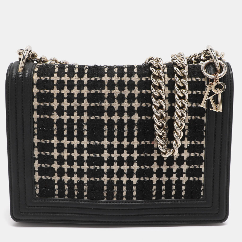 Kate Spade Black Leather and Tweed Reese Park Marci Shoulder Bag Kate Spade Black Leather and Tweed Reese Park Marci Shoulder Bag