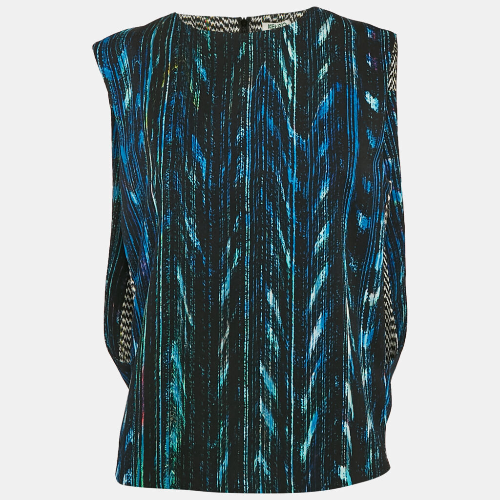Kenzo Black/Multicolor Textured Synthetic Round Neck Sleeveless Top M