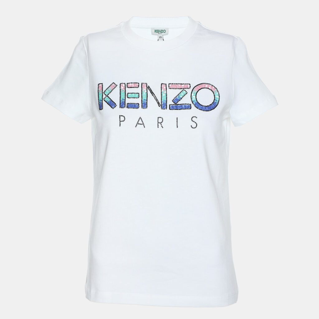 Kenzo White Jersey Sequin Logo T-Shirt XS Kenzo White Jersey Sequin Logo T-Shirt XS