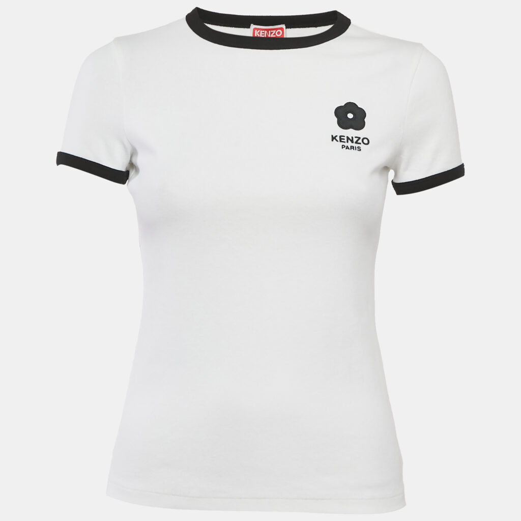 Kenzo White Logo Applique Cotton Knit Top XS