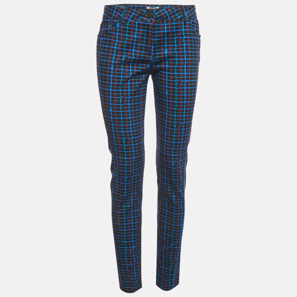 Kenzo Blue Irregular Check Denim Skinny Jeans S Waist 29"