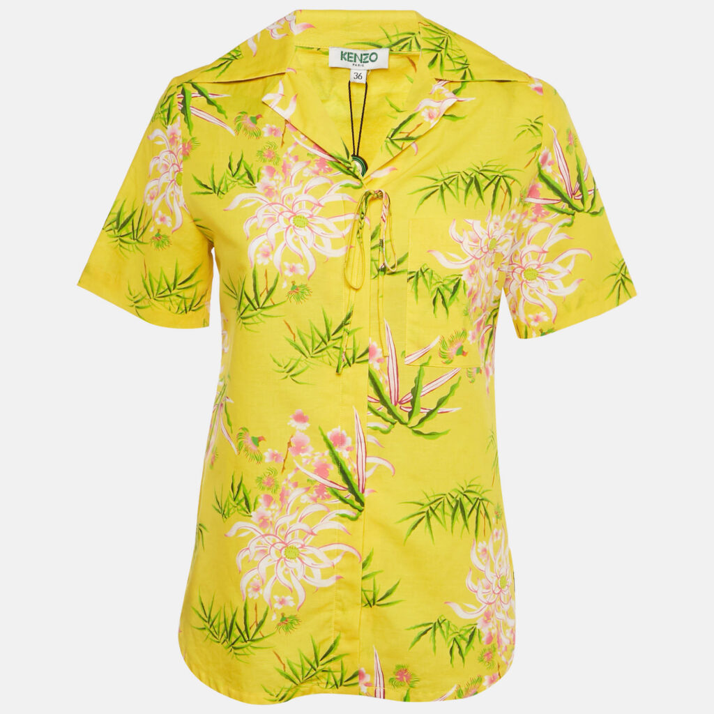 Kenzo Yellow Floral Print Cotton Hawaiian Shirt S Kenzo Yellow Floral Print Cotton Hawaiian Shirt S