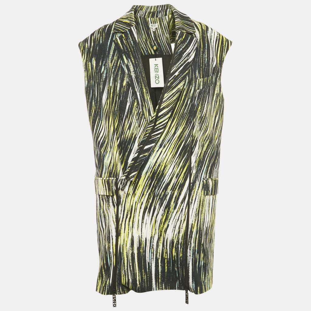 Kenzo Black/Green Printed Cotton Zip-Up Oversized Jacket S Kenzo Black/Green Printed Cotton Zip-Up Oversized Jacket S