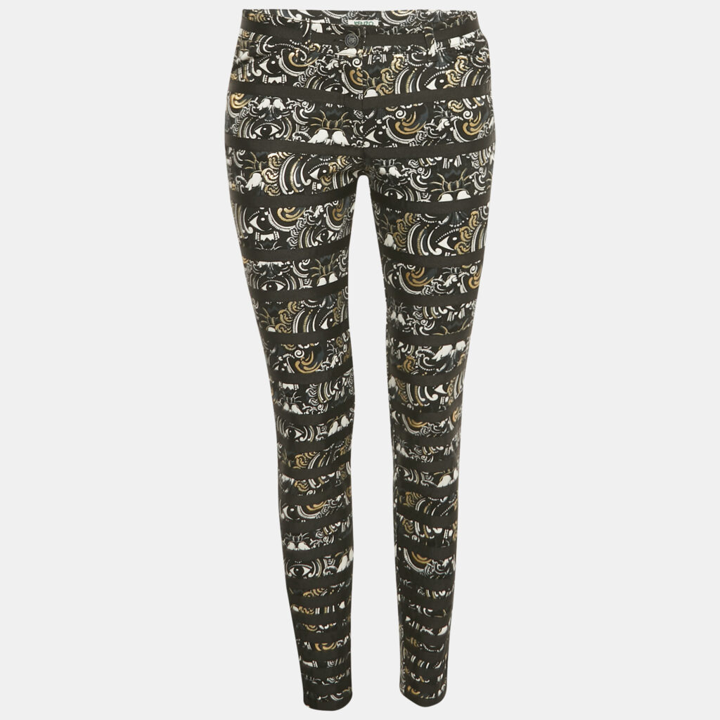 Kenzo Black The Eye Print Cotton Striped Jeans M Waist 30"