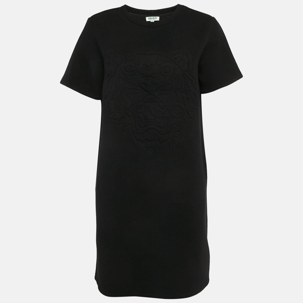 Kenzo Black Tiger Embossed Jersey Crewneck T-Shirt Dress S Kenzo Black Tiger Embossed Jersey Crewneck T-Shirt Dress S