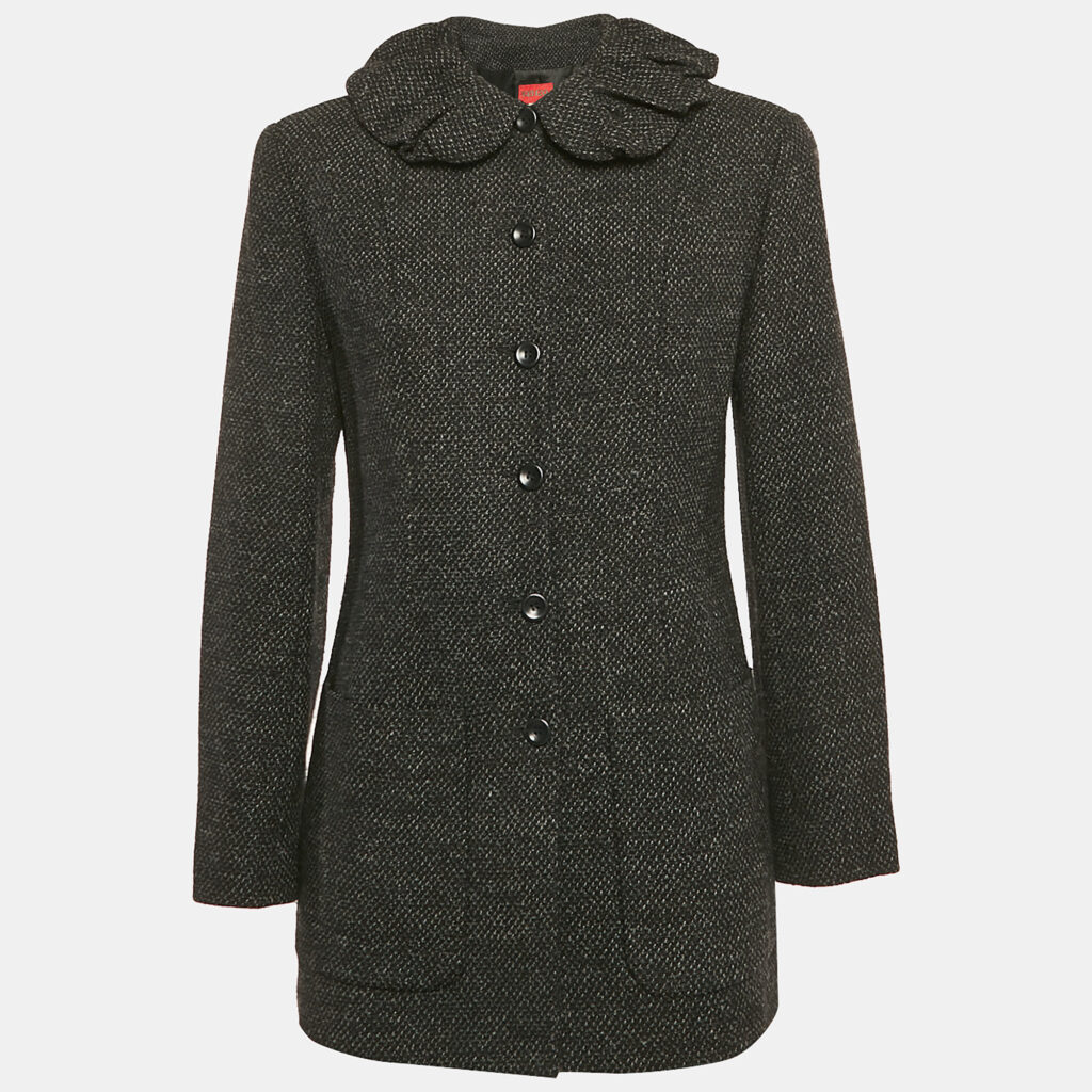 Kenzo Black Tweed Ruffled Jacket M Kenzo Black Tweed Ruffled Jacket M