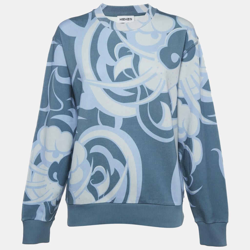 Kenzo x Kansai Yamamoto Blue Abstract Print Crew Neck Sweatshirt L
