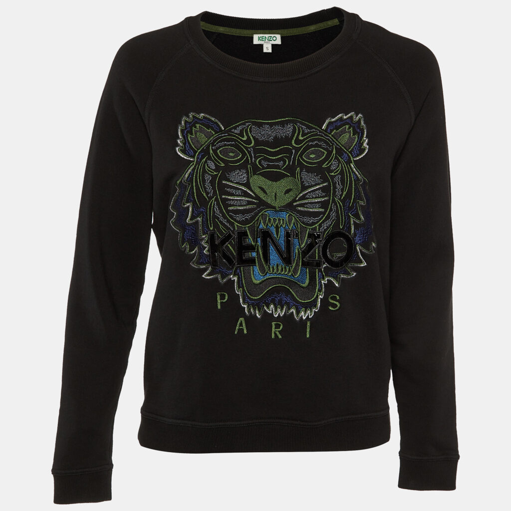 Kenzo Black Tiger Embroidered Cotton Crew Neck Sweatshirt S