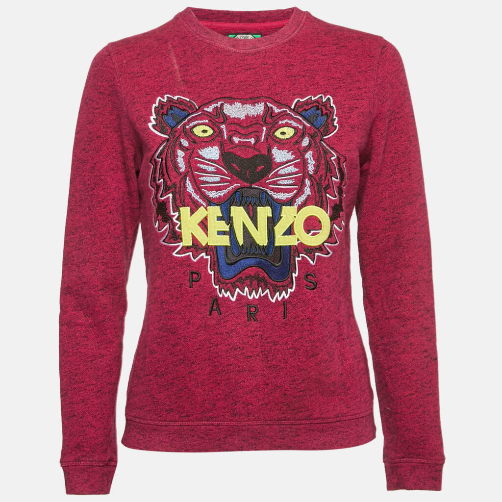 Kenzo Pink Tiger Embroidered Cotton Long Sleeve Sweatshirt S Kenzo Pink Tiger Embroidered Cotton Long Sleeve Sweatshirt S
