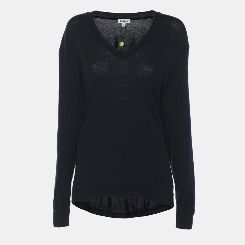 Kenzo Navy Blue Wool Knit V Neck Pullover Sweater S