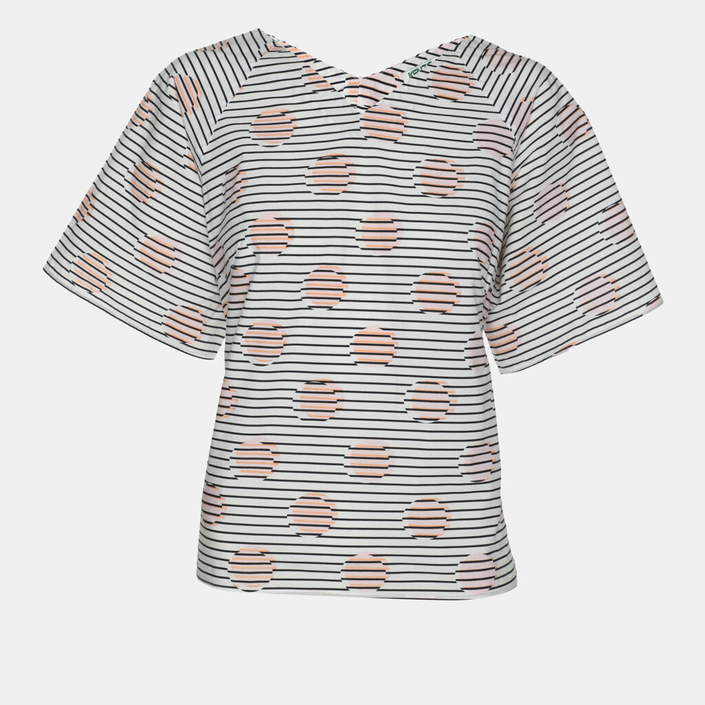 Kenzo White Striped Printed Cotton Tunic Blouse L Kenzo White Striped Printed Cotton Tunic Blouse L