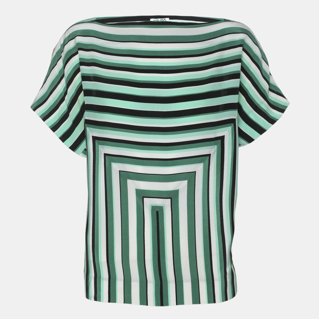 Kenzo Green Stripe Silk Tunic Blouse L