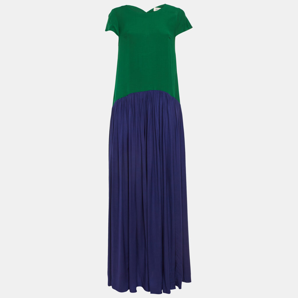 Kenzo Green/Blue Colorblock Crepe Maxi Dress S Kenzo Green/Blue Colorblock Crepe Maxi Dress S