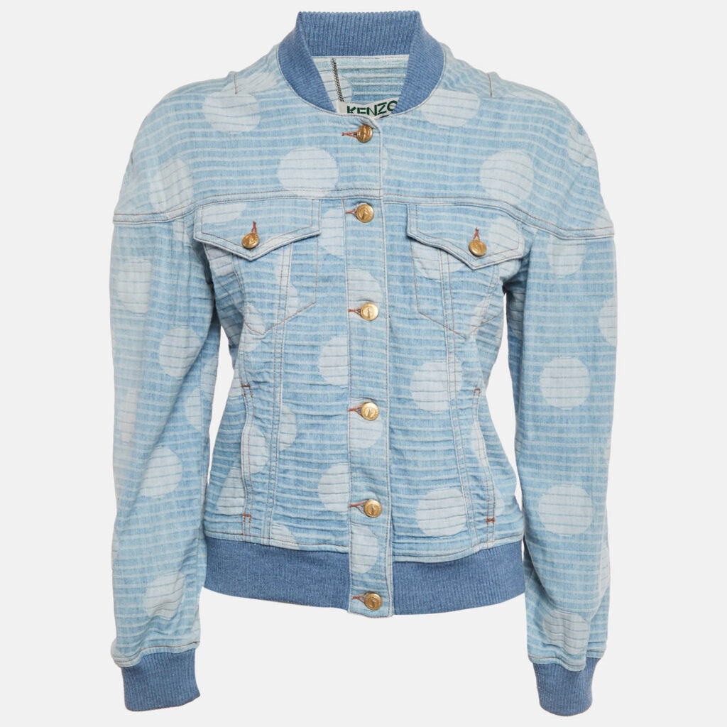 Kenzo Blue Jacquard Denim Button Front Jacket S