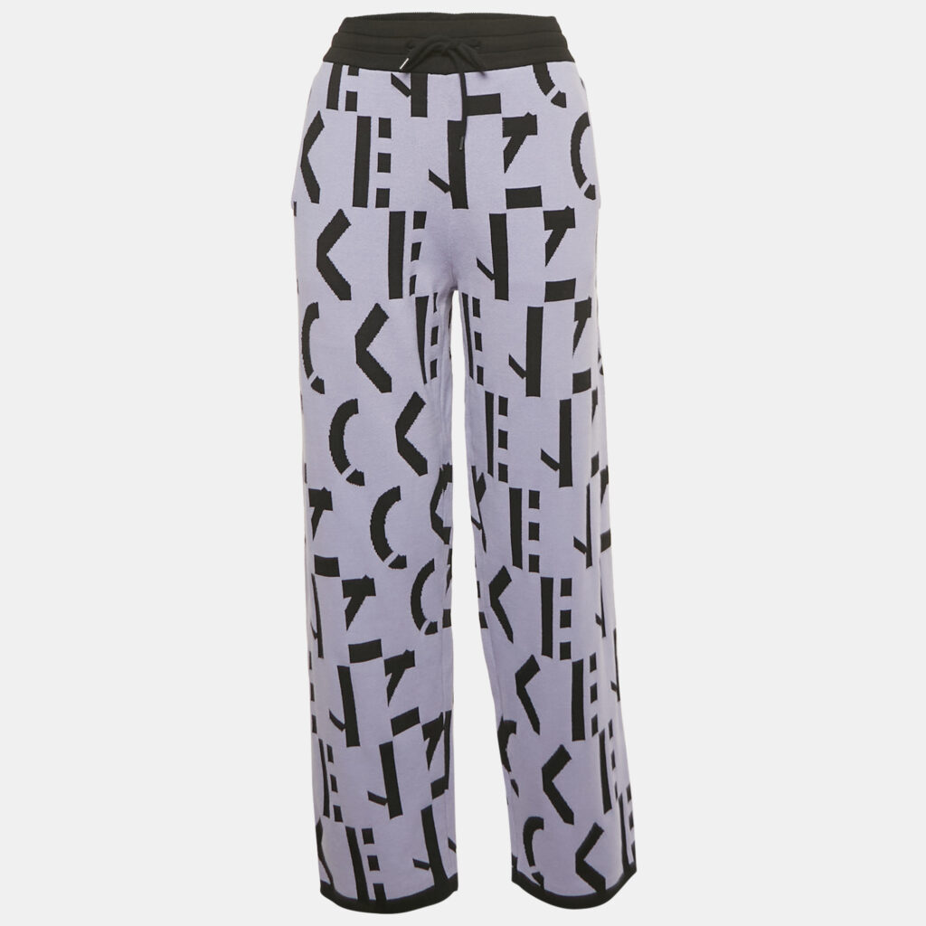 Kenzo Lavender Logo Jacquard Knit Trousers L