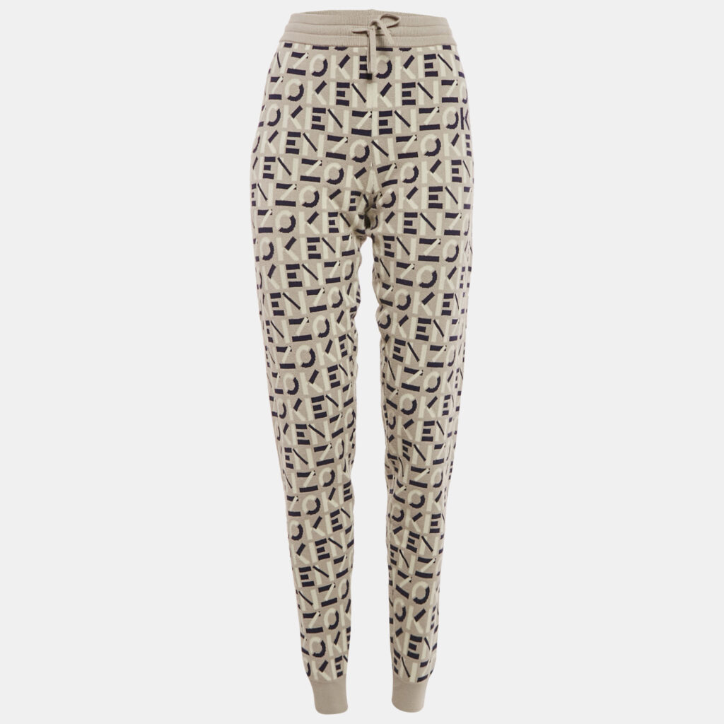 Kenzo Grey Logo Jacquard Knit Jogger Pants M