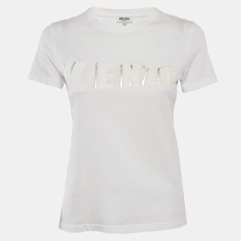 Kenzo White Embossed Logo Cotton Crewneck T-Shirt S Kenzo White Embossed Logo Cotton Crewneck T-Shirt S