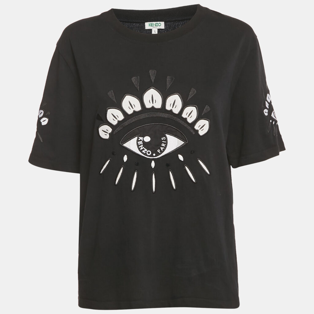 Kenzo Black Eye Embroidered Cotton Crewneck T-shirt L