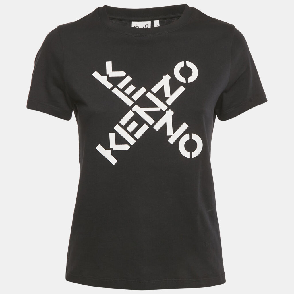 Kenzo Black Logo Print Jersey Crewneck T-Shirt S