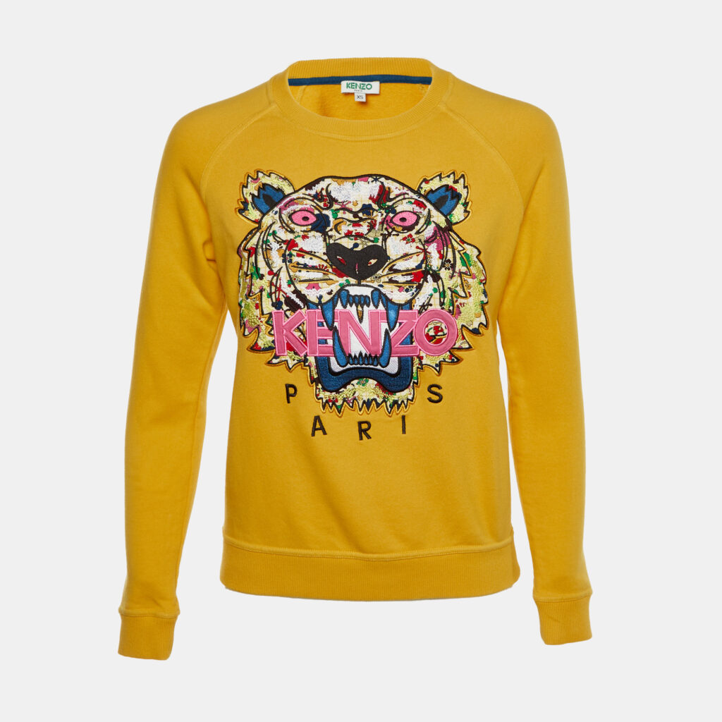 Kenzo Yellow Tiger Applique Cotton Sweatshirt XS