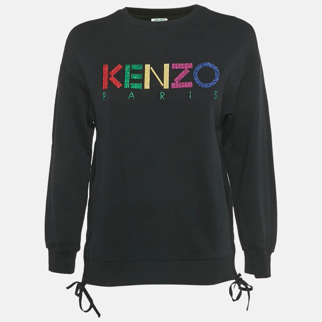 Kenzo Black Logo Lurex Embroidery Cotton Zip Detail Sweatshirt S Kenzo Black Logo Lurex Embroidery Cotton Zip Detail Sweatshirt S