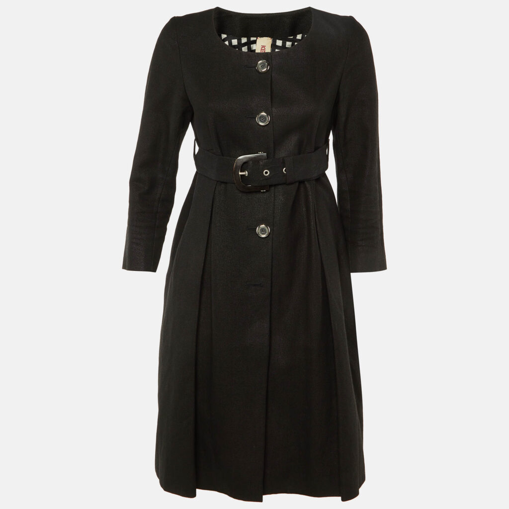 luxury-women-kenzo-used-clothes-p1209469-001-1.jpg Kenzo Defile Black Paper & Cotton Belted Coat S